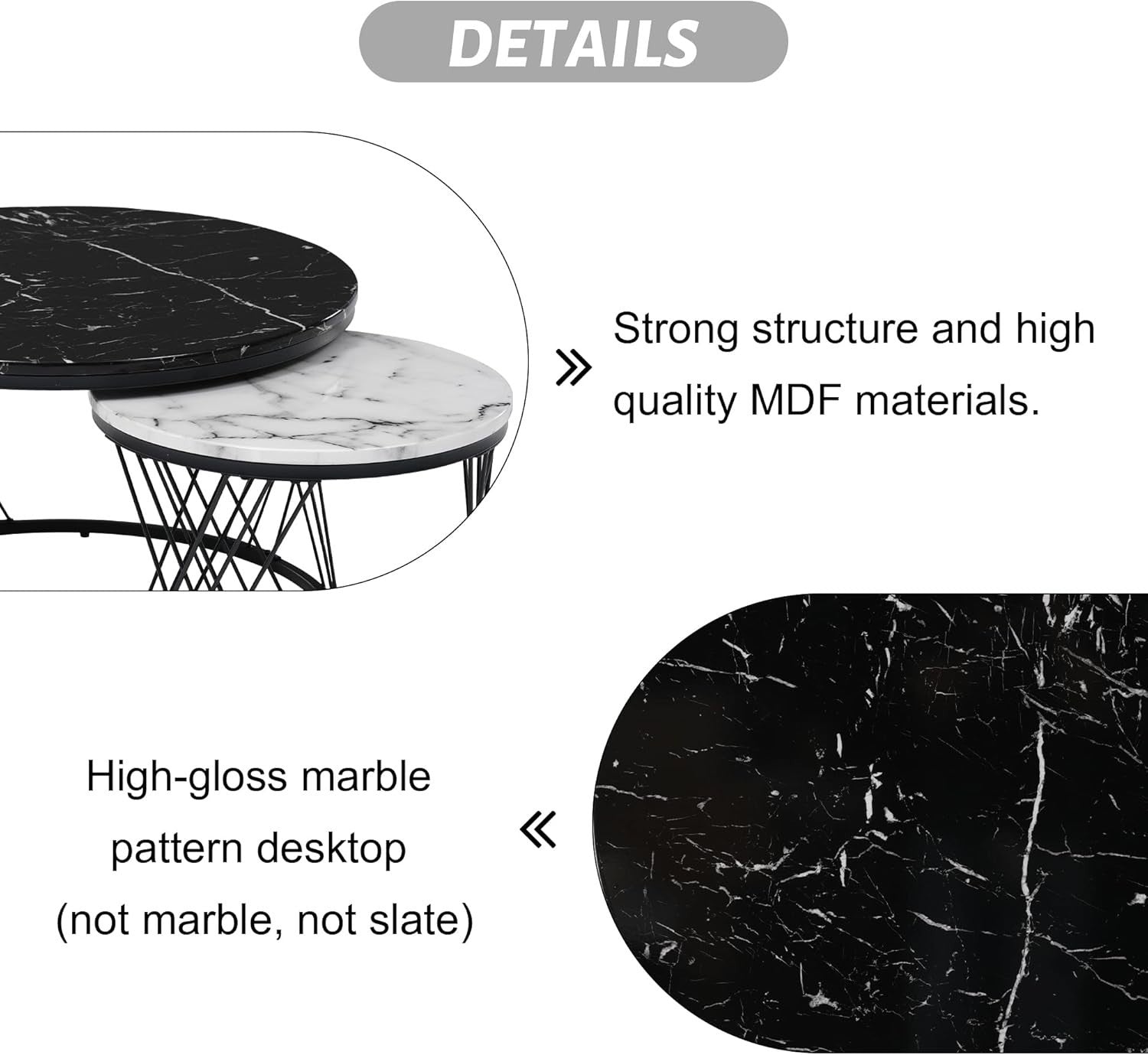 ModernLuxe 2-in-1 Round Coffee Table Set with Marble Top & Rattan Drawer