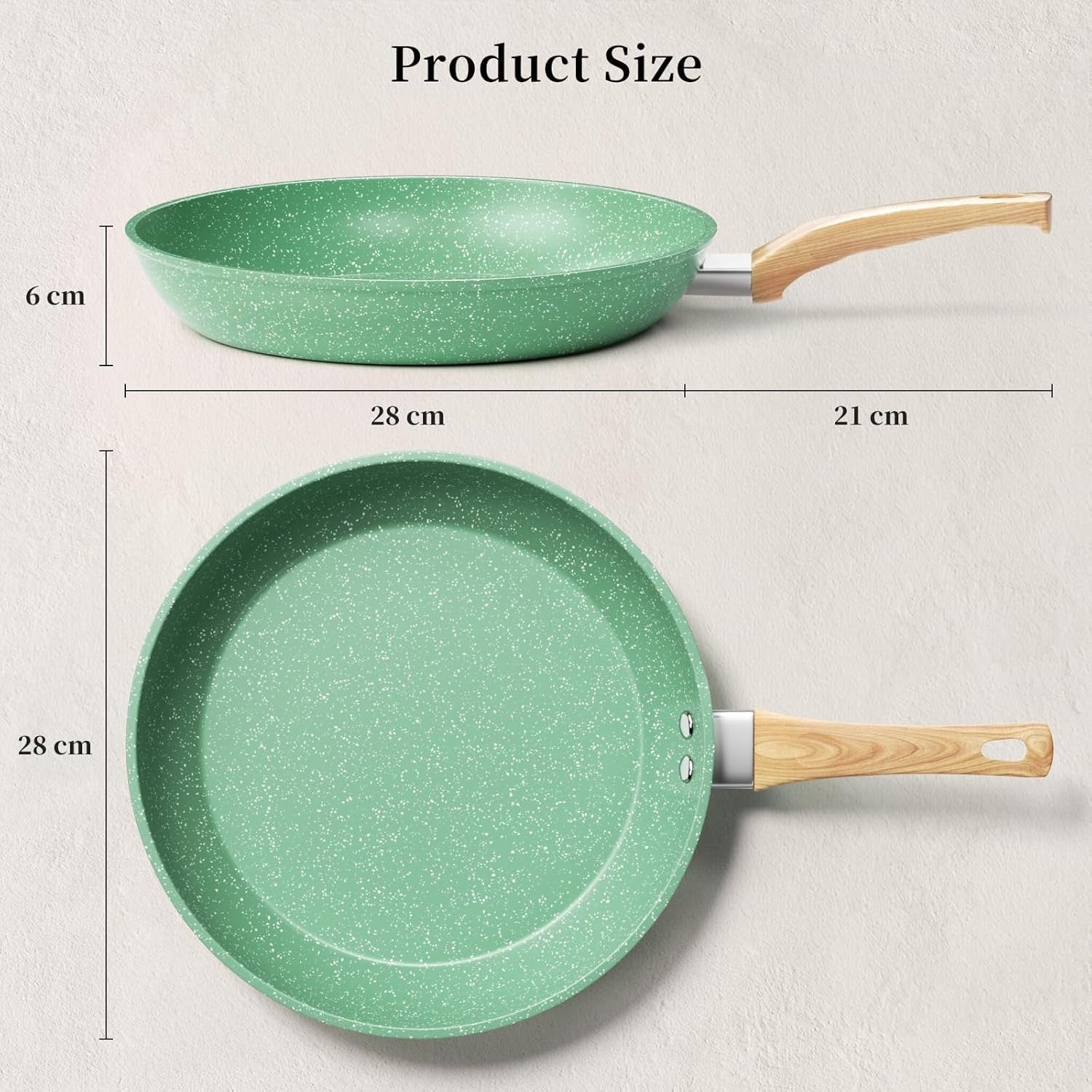 28cm Green Non Stick Frying Pan Induction Ready Granite Coating PFOA-Free