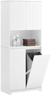 Tall Bathroom Storage Cabinet with Laundry Basket White Unit Doors Shelves 170cm