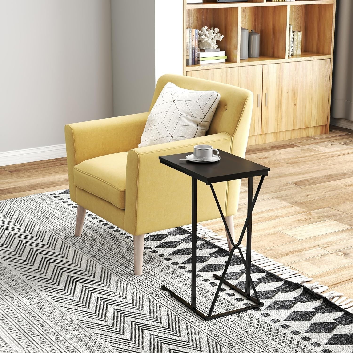 C-Shaped Side Table Black Metal Frame Sofa Bed Laptop Desk