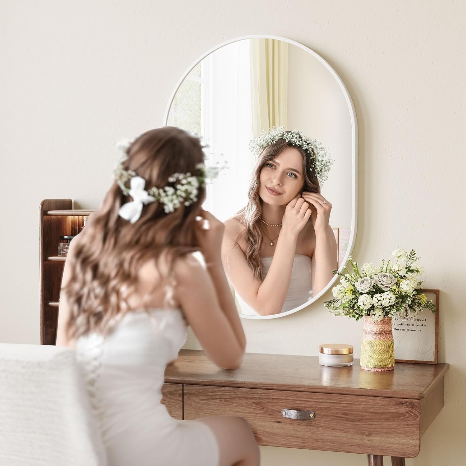 Oval Wall Mirror 50x70cm Modern Hanging Mirror for Bathroom, Hallway