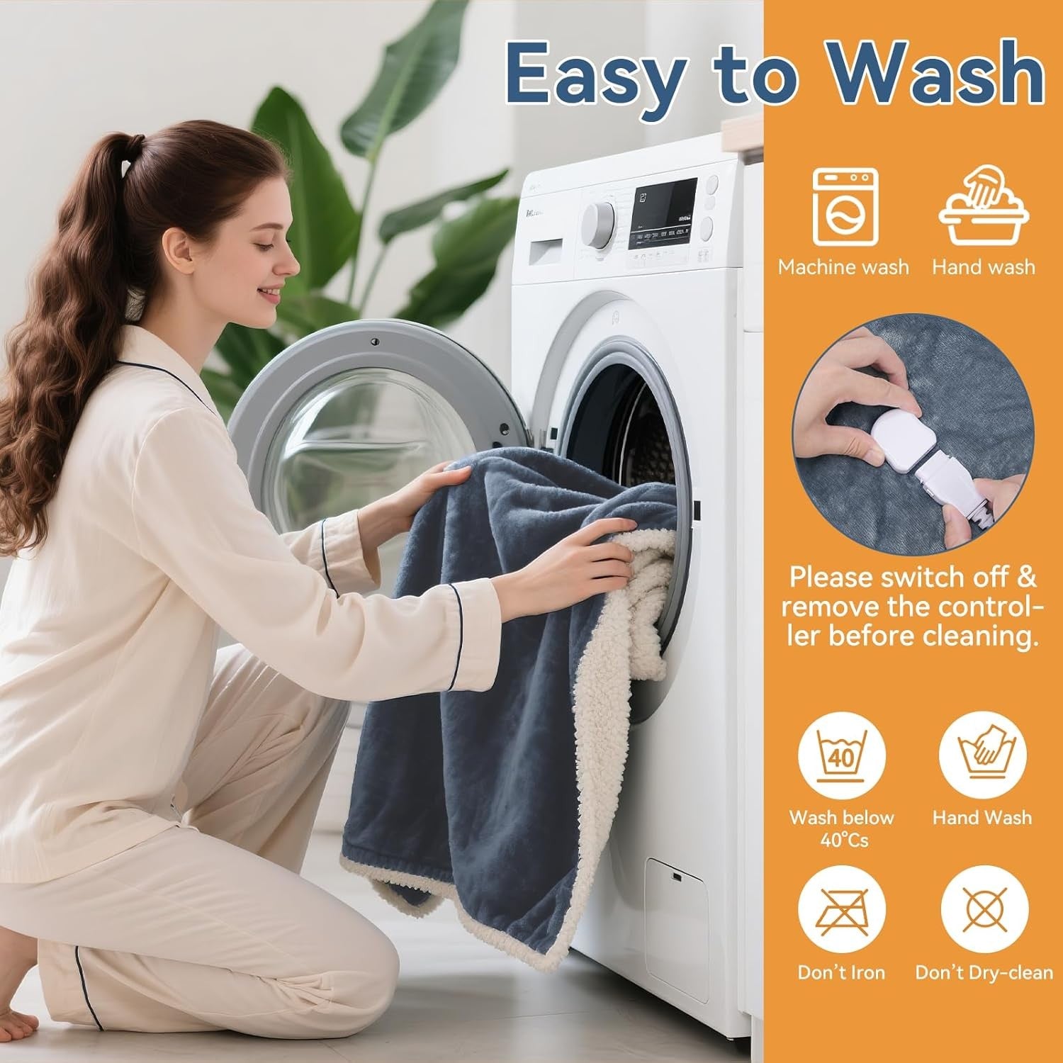 Electric Heated Throw Blanket 130x180cm 9 Heat Levels Auto Shut Off Washable
