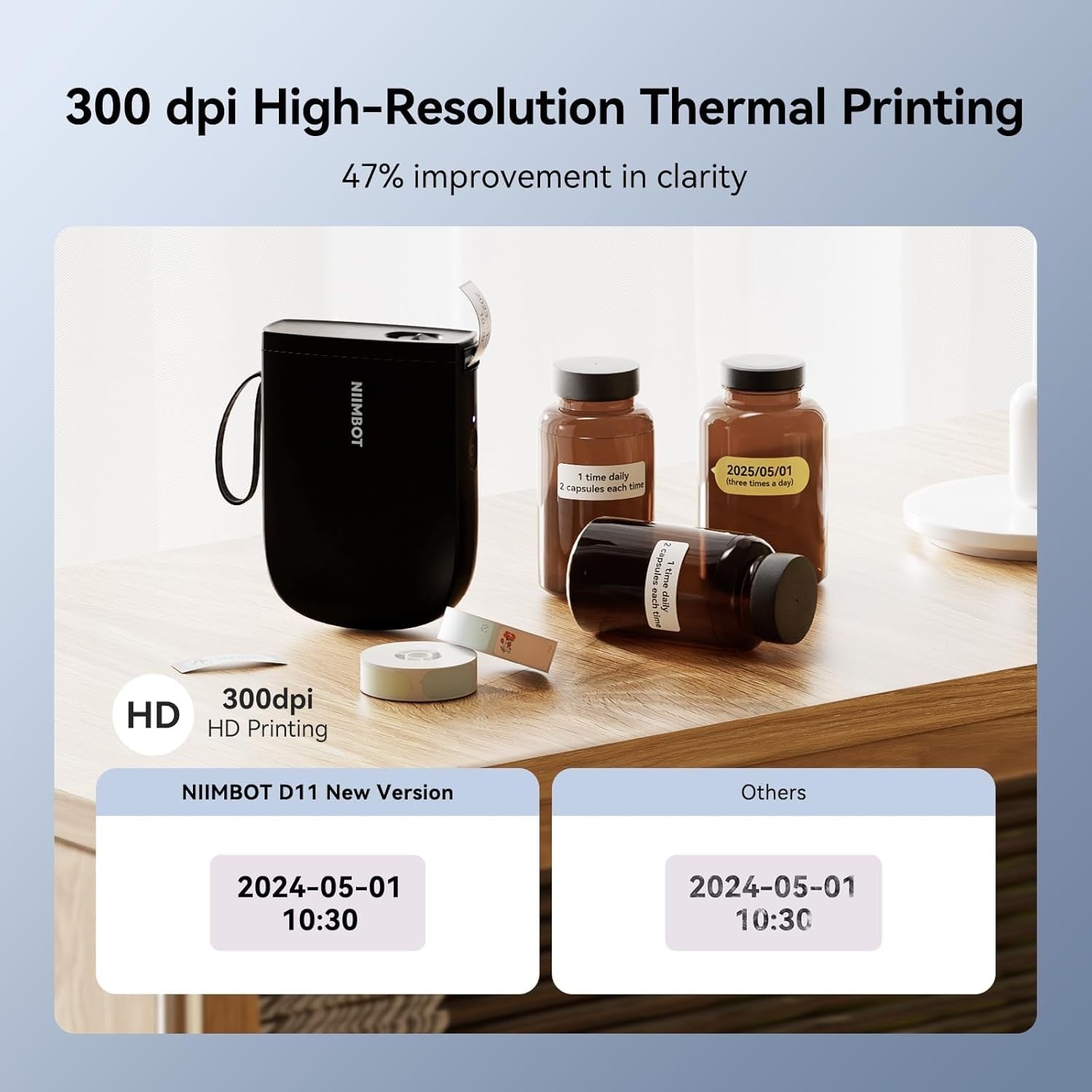 Bluetooth Thermal Label Maker 300DPI Portable Printer Black