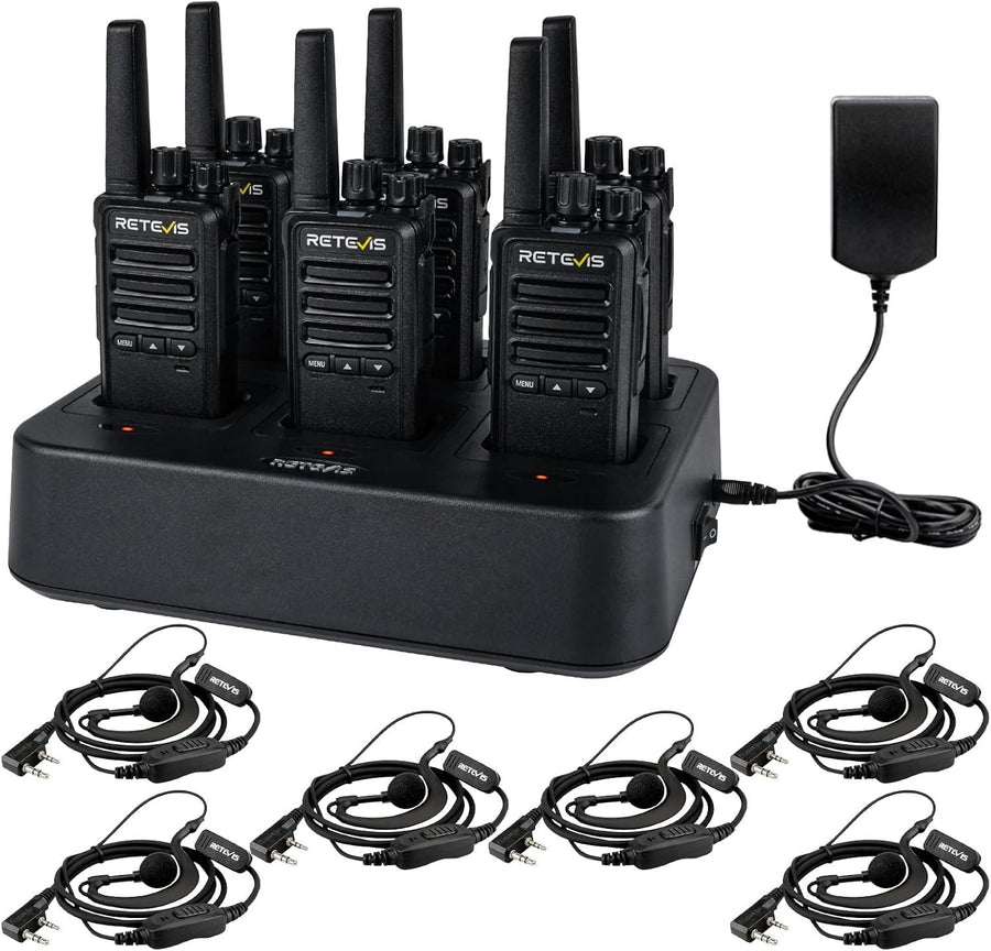 Walkie Talkies 6 Pack Rechargeable PMR446 Two Way Radio w 6 Way Charger
