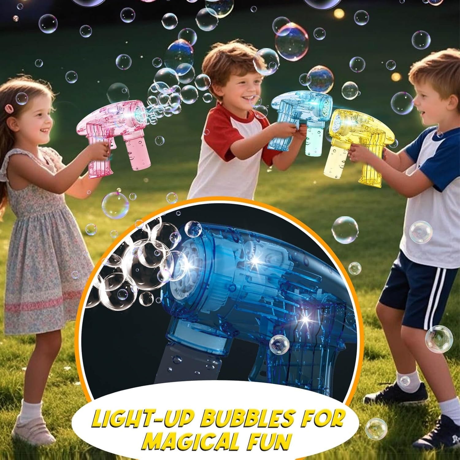 3 Pack Bubble Guns with LED Lights Kids Party Toy Set