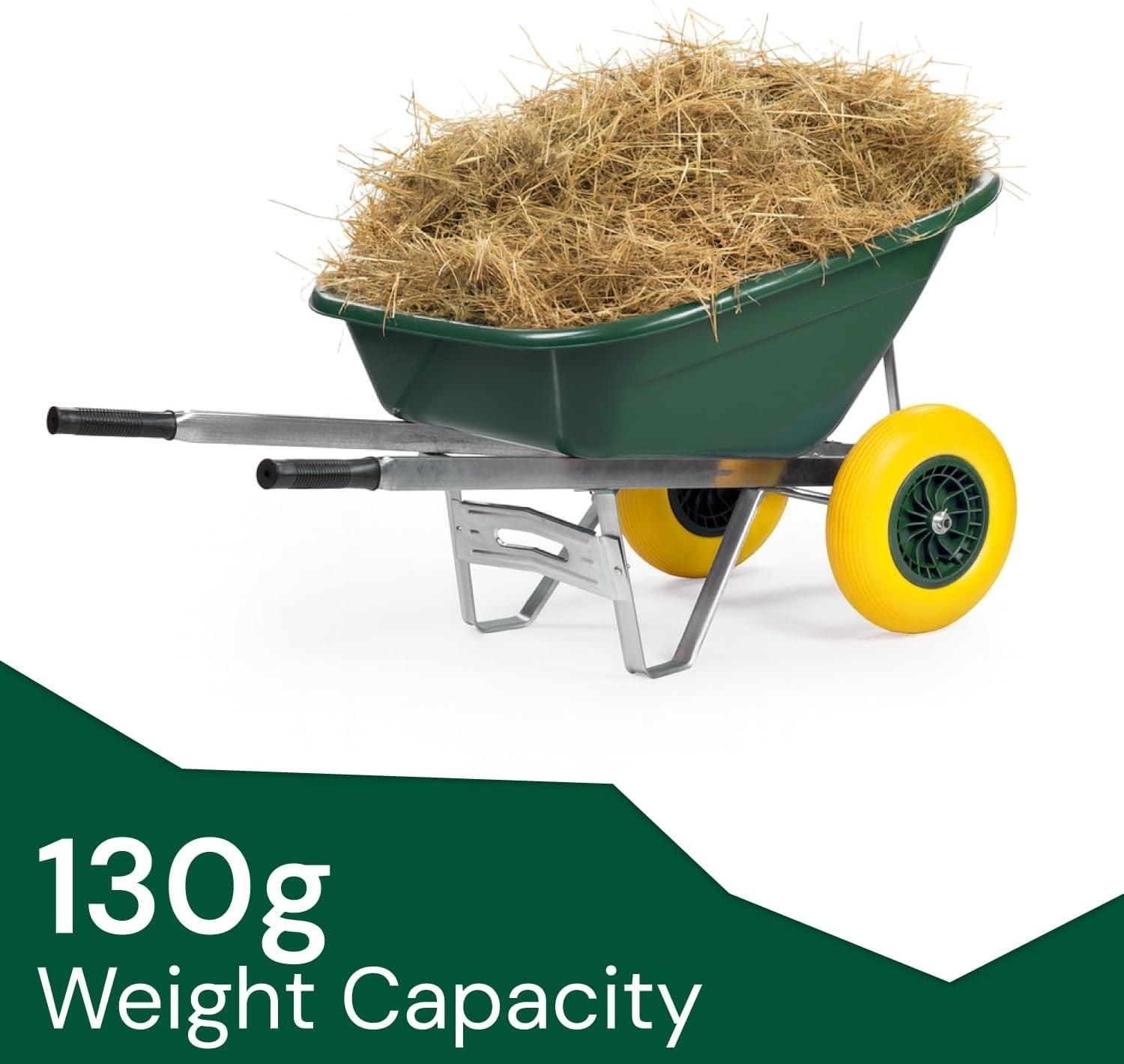 160L 2-Wheel Garden Wheelbarrow – Green – Flat-Free Tyres Heavy Duty 130kg