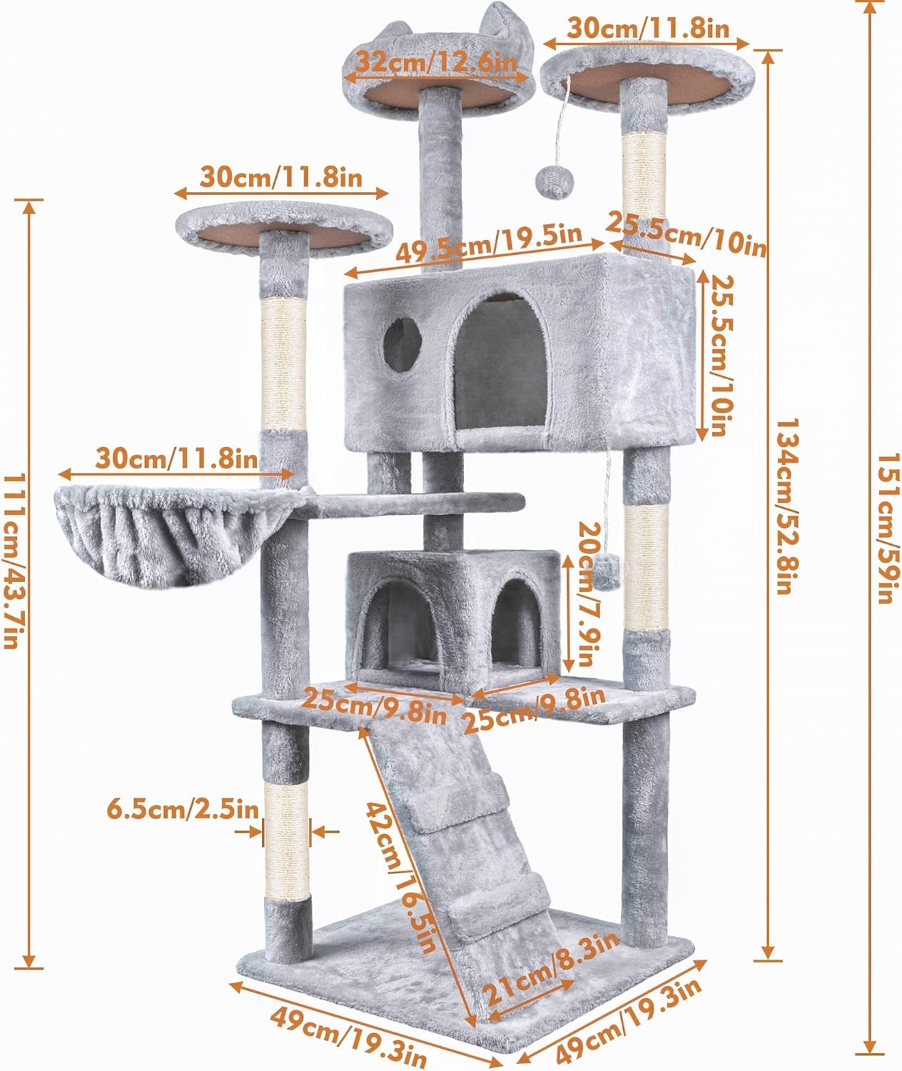 151cm Cat Tree Tower Multi Level Scratching Post Indoor Activity Centre