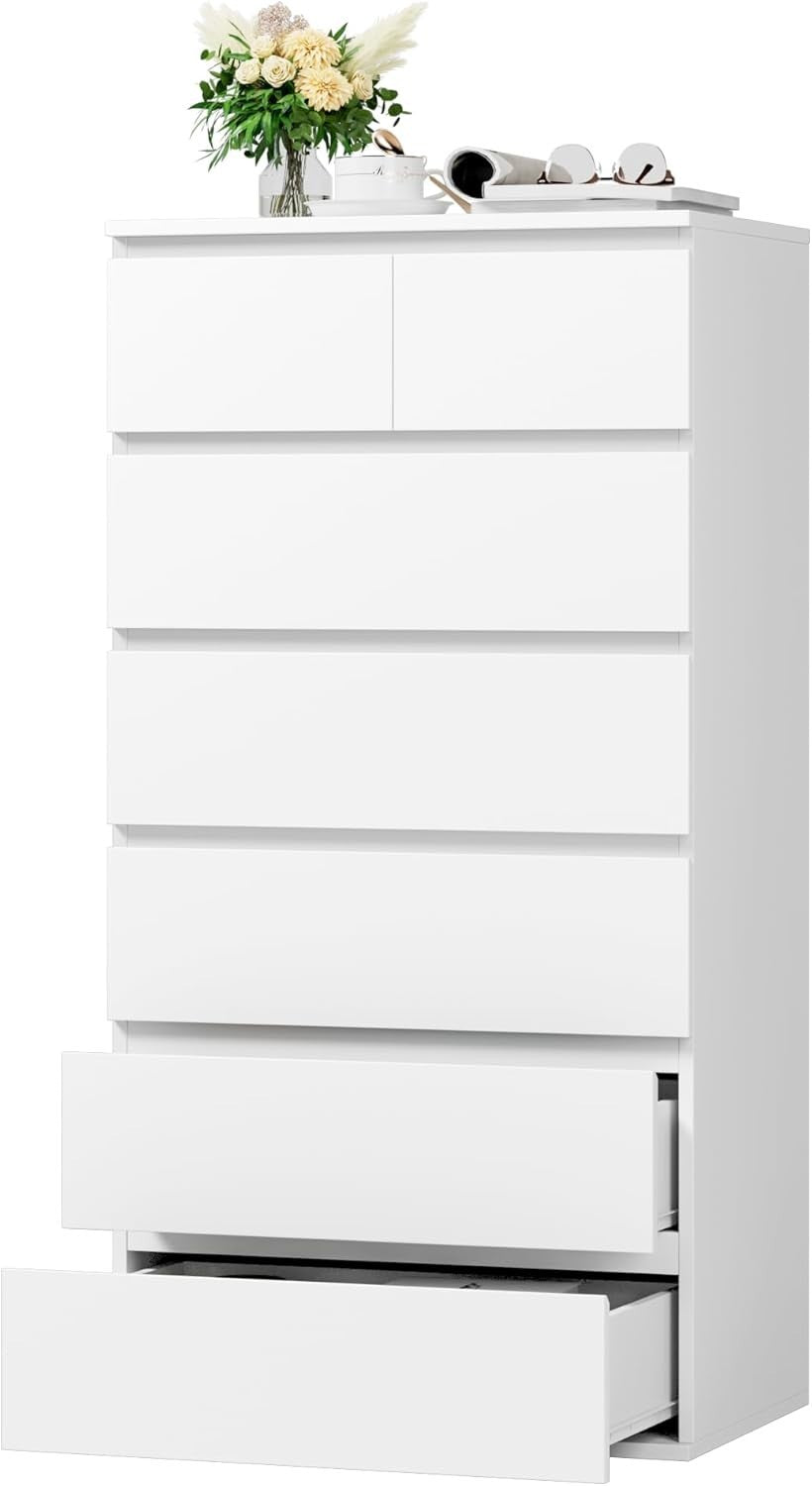 White 7 Drawer Tall Chest Modern Bedroom Storage Cabinet 60x40x119 cm