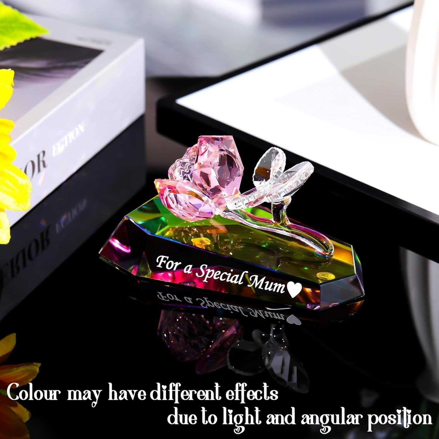 Crystal Rose Ornament Gift For Mum – Multicolour Glass Flower Keepsake