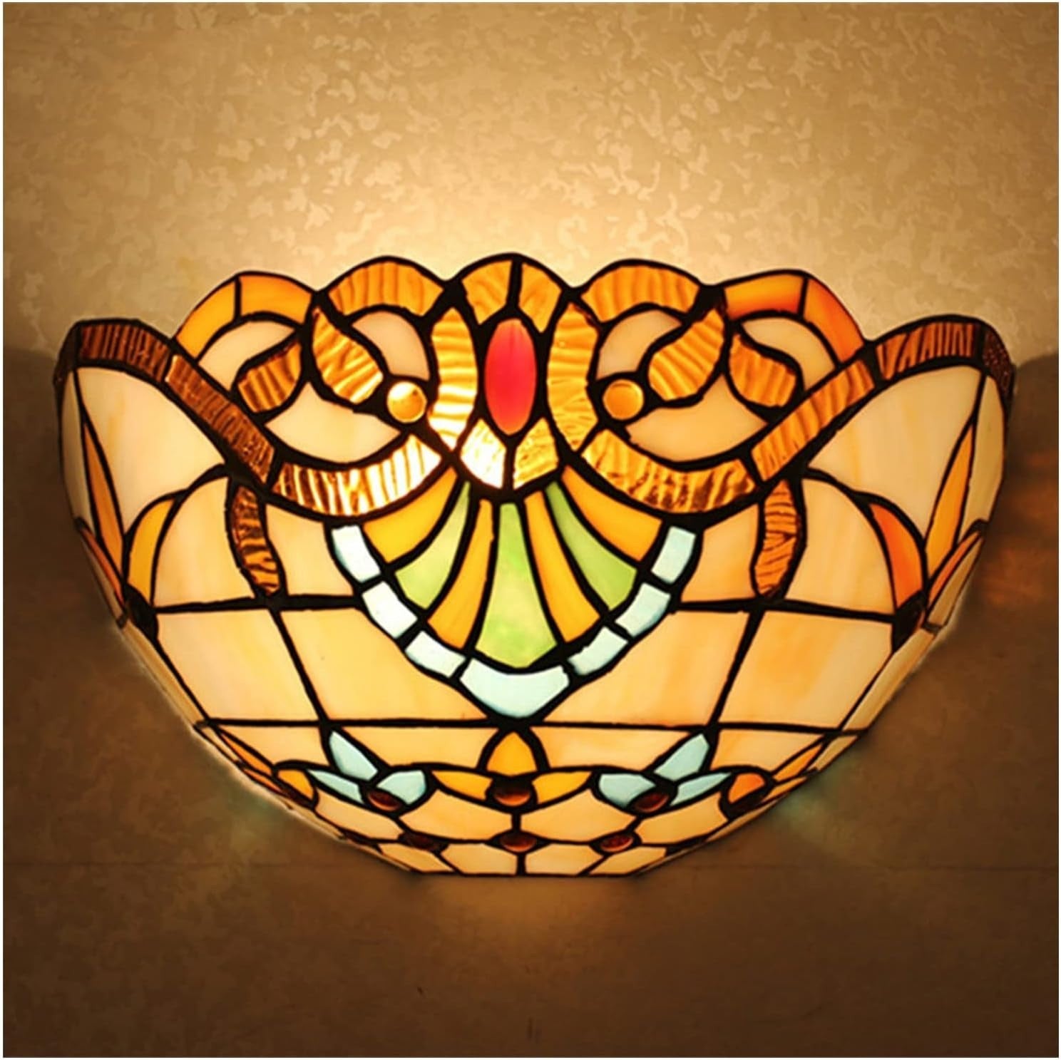 Vintage Tiffany Style Stained Glass Wall Sconce, 12" Baroque Lighting