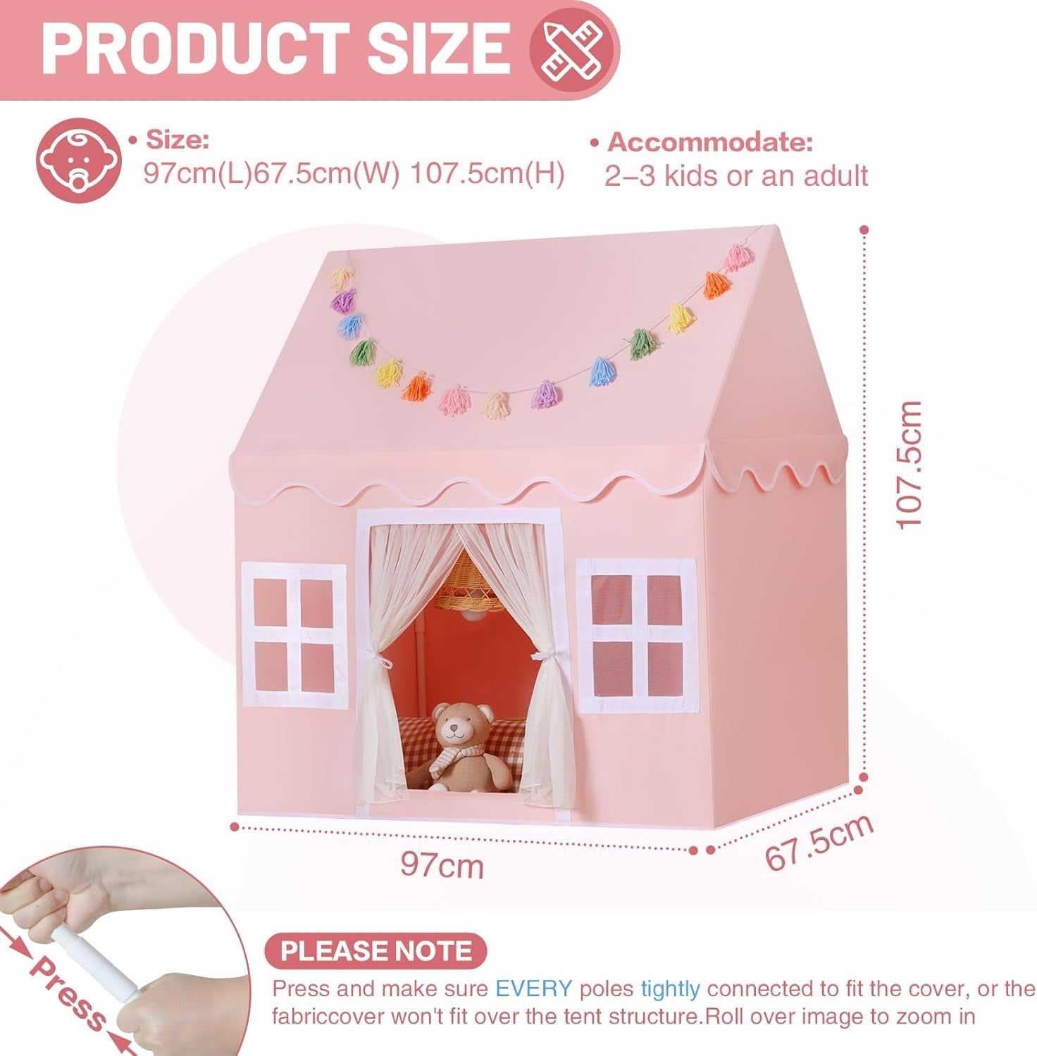Kids Princess Play Tent with Mat Indoor Fairy Tale Playhouse Gift