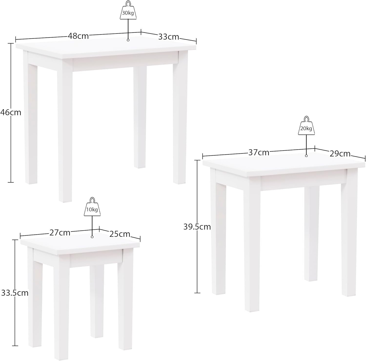 White Nesting Tables Set of 3 Modern Side End Coffee Table Wood Metal Frame
