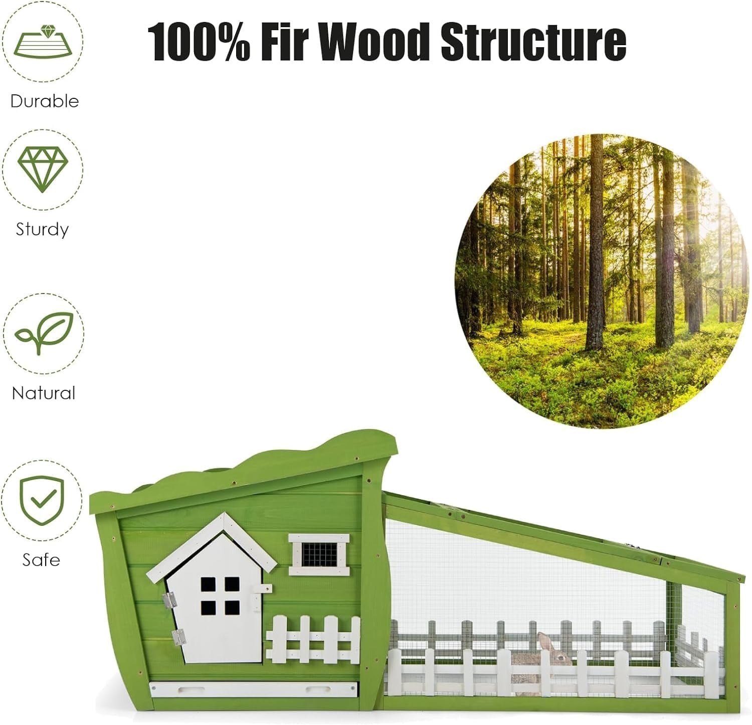 Wooden Rabbit Hutch with Run Outdoor Cage Slide Tray Lockable Door