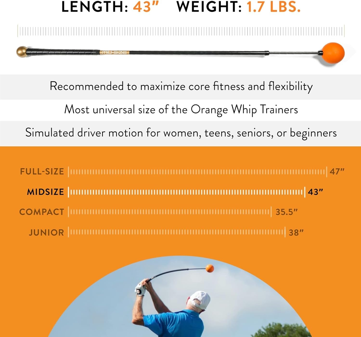 Golf Swing Trainer Whip Tempo Flexibility Aid 43.5"