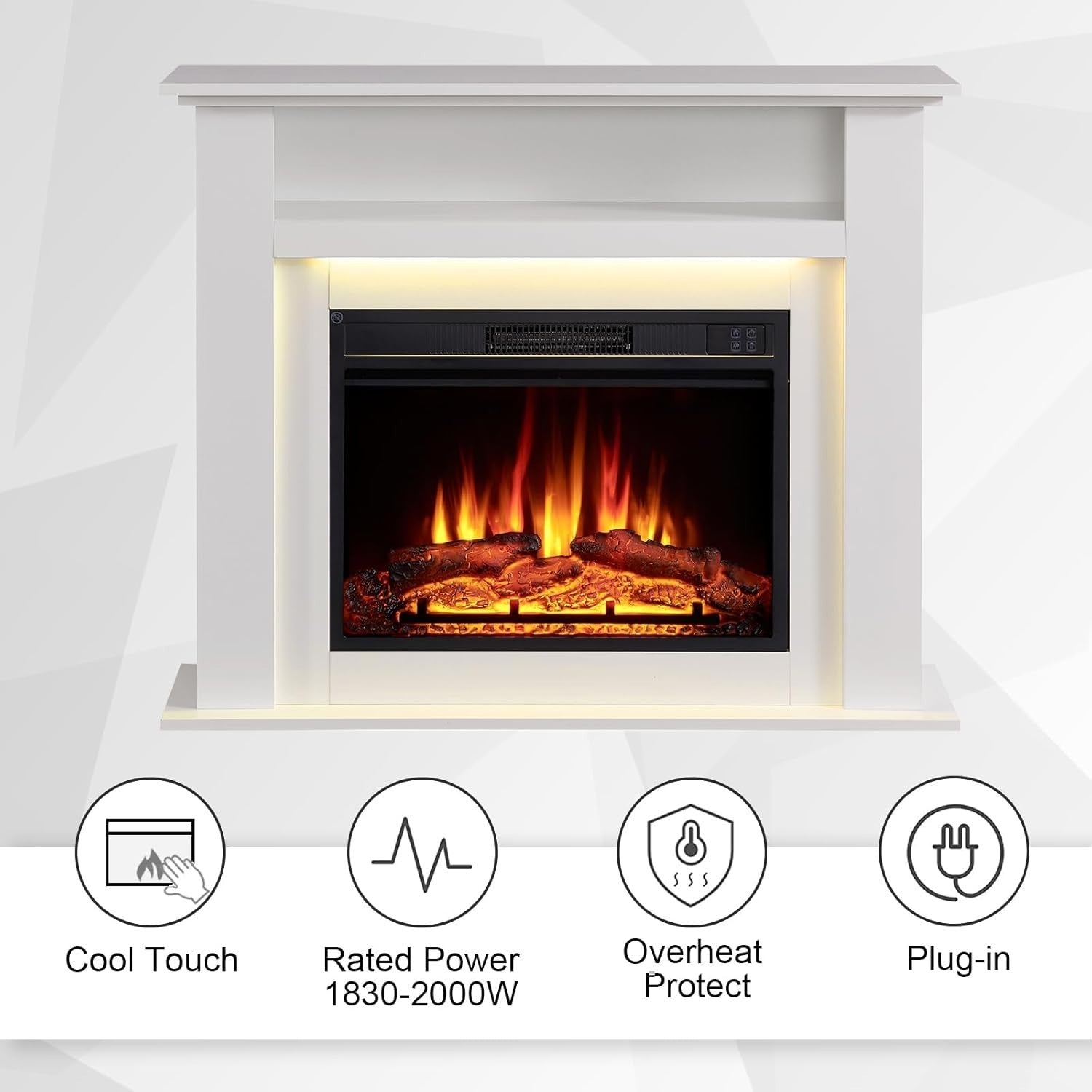 Electric Fireplace Suite Heater White 39” LED Flame Freestanding Fire