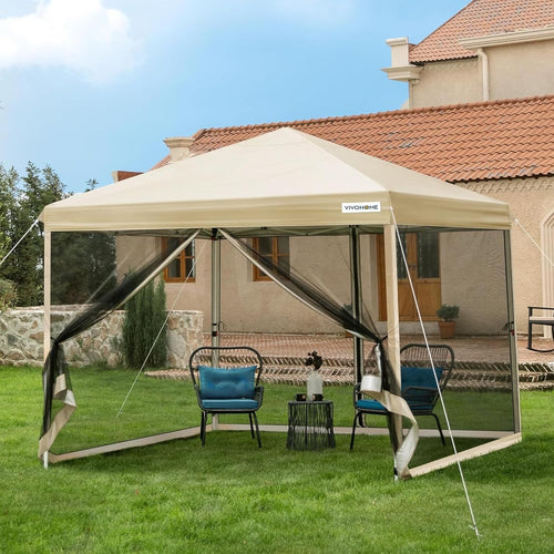 3x3M Beige Pop Up Gazebo With Mosquito Net Waterproof Outdoor Party Tent