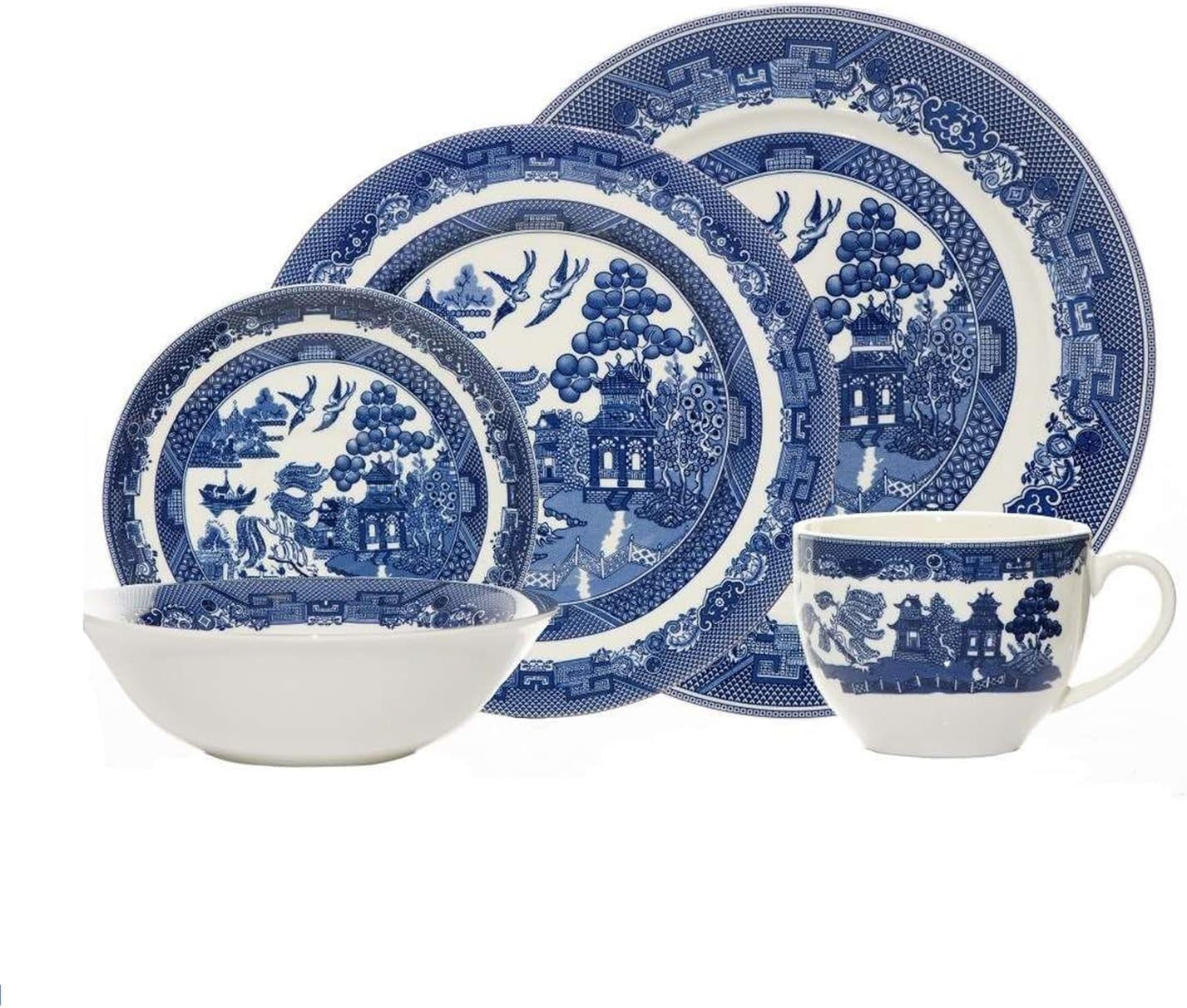 20 Piece Blue White Dinner Set Porcelain Plates Bowls Cups Saucers Classic