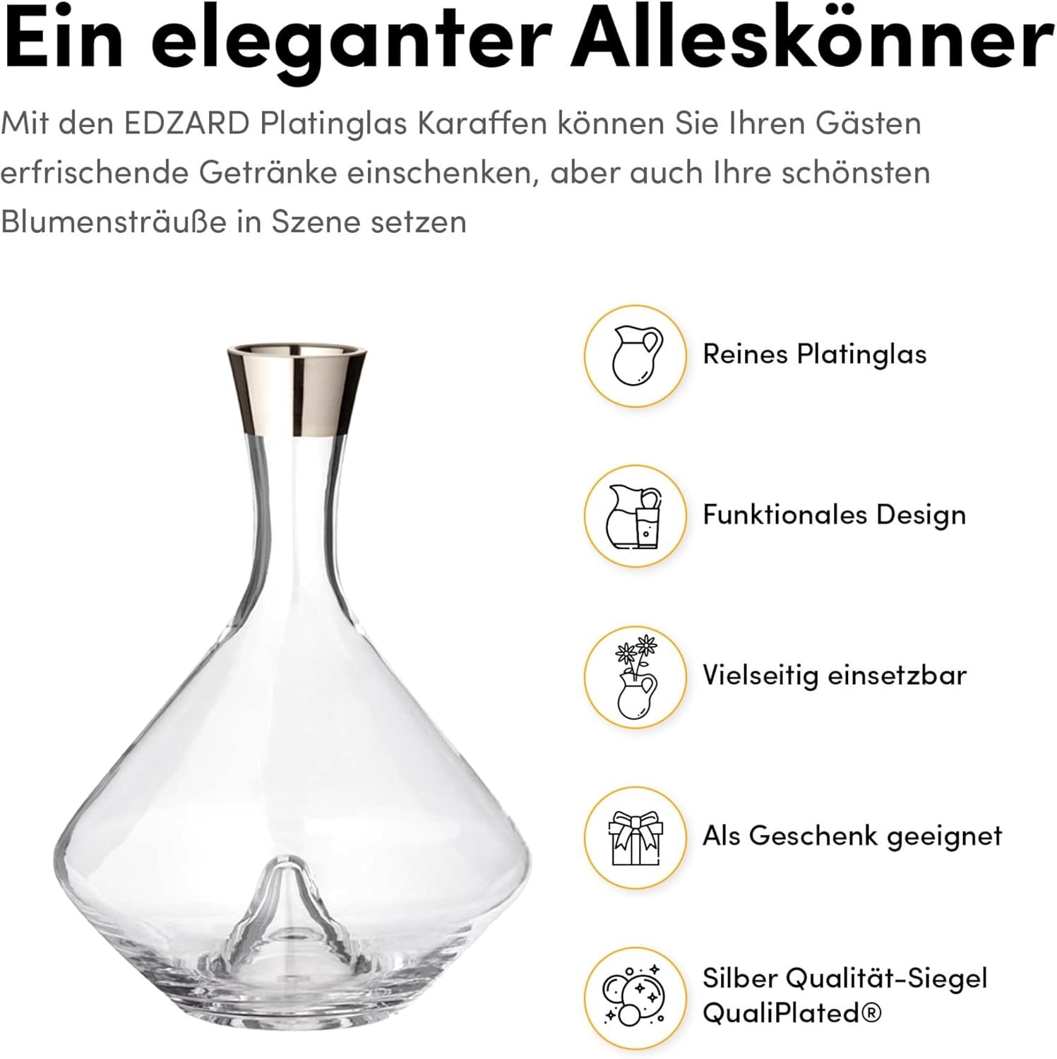 Luxury Crystal Carafe 2.1L Platinum Rim Glass Water Wine Decanter