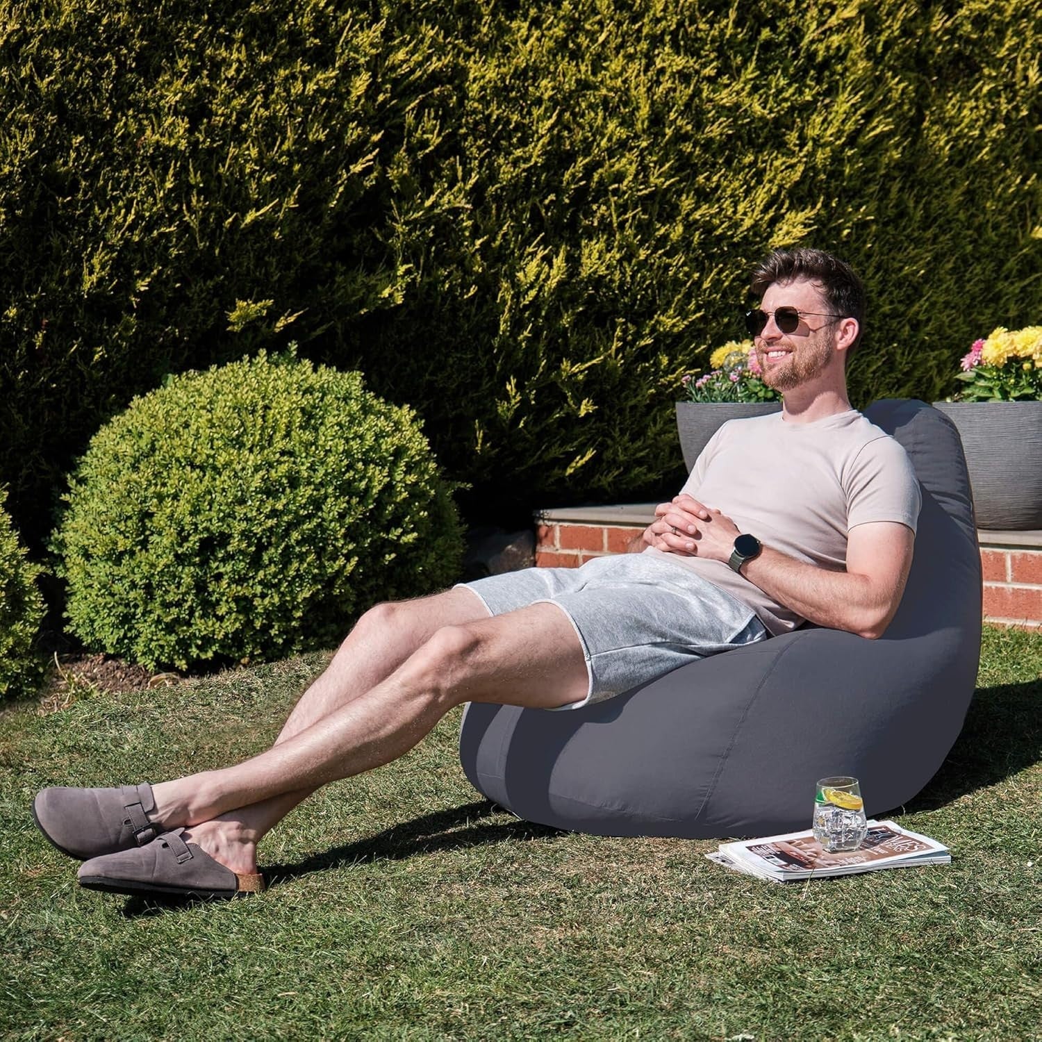 Water Resistant Recliner Bean Bag Chair Grey Indoor Outdoor Gaming