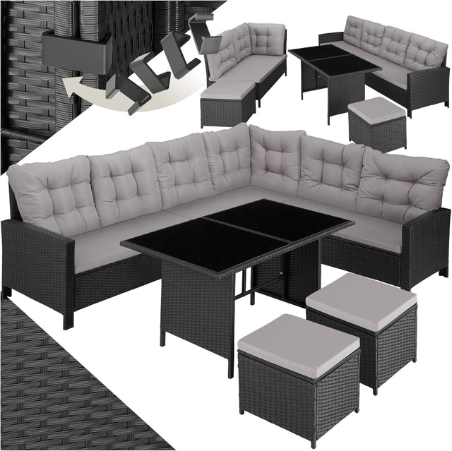Outdoor Rattan Garden Sofa Set 8 Seater Large Corner Patio Table Cushions