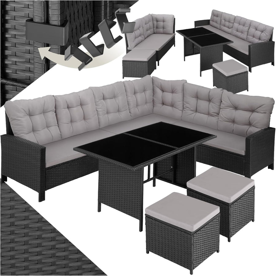 Outdoor Rattan Garden Sofa Set 8 Seater Large Corner Patio Table Cushions