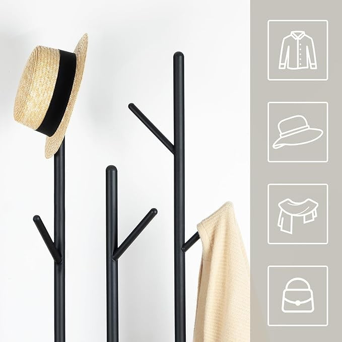 Rustic Brown Freestanding Coat Rack with Shelves & 8 Hooks Industrial Hall Tree