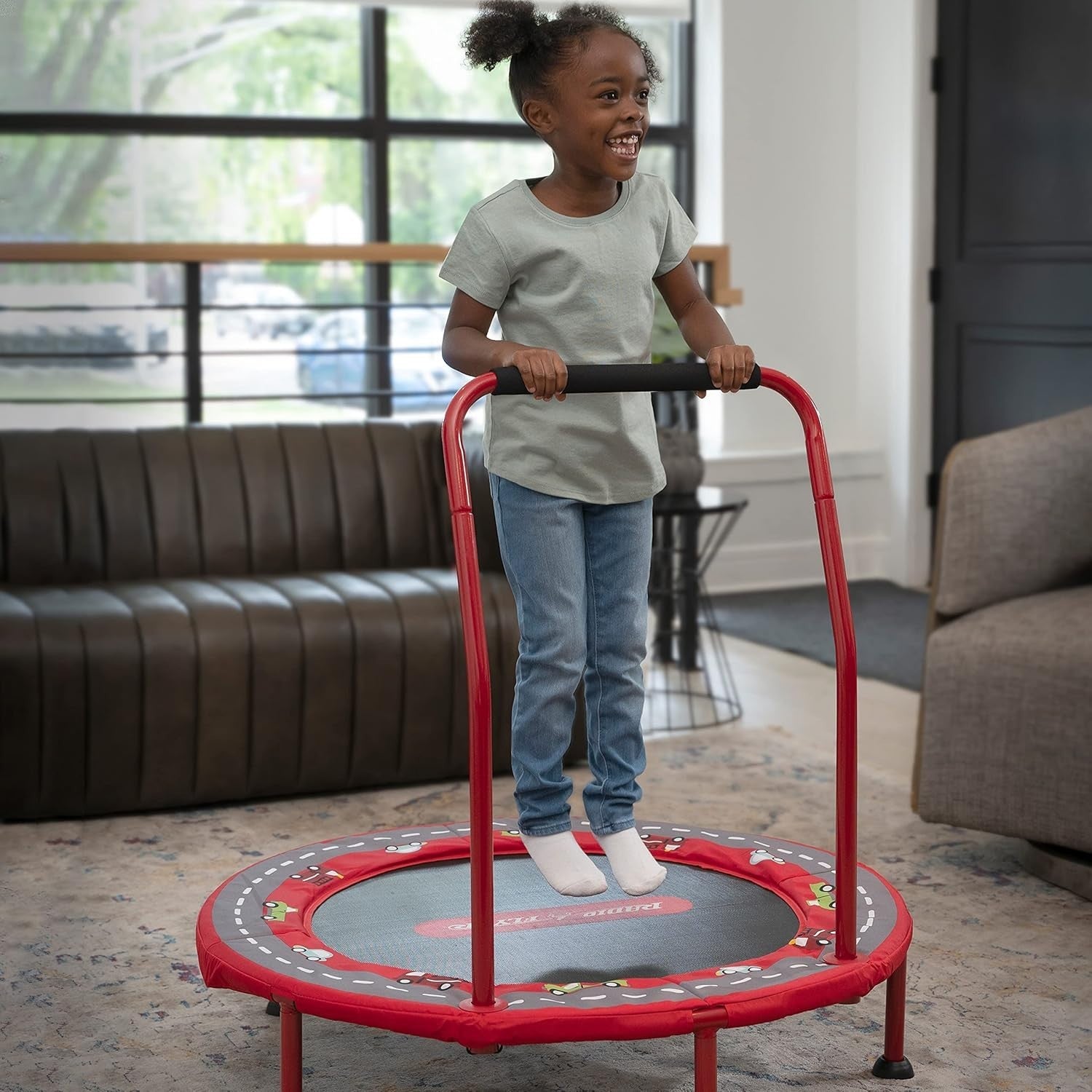 2-in-1 Toddler Trampoline Play Mat Indoor Jumper Handle 55LB
