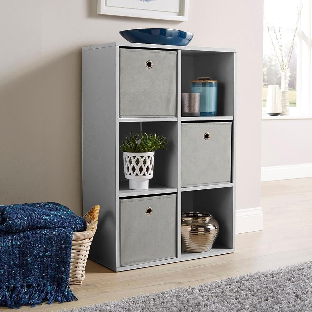 6 Cube Storage Shelf Grey Wooden Bookcase Display Unit 90cm
