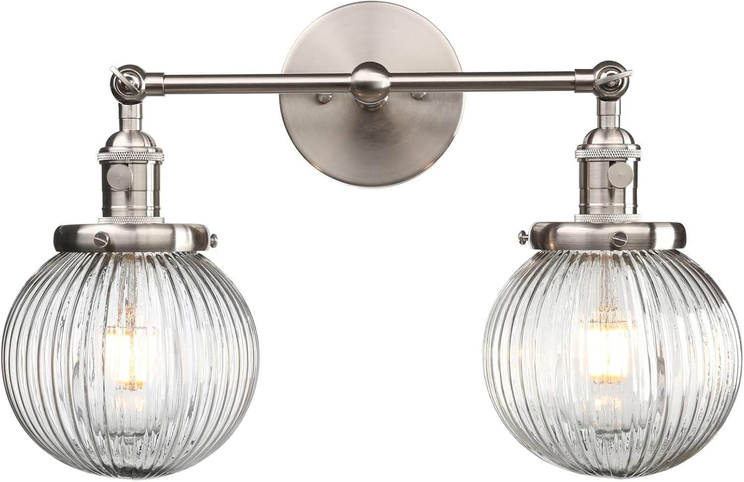 Modern 2-Light Glass Wall Sconce Brushed Metal | Dimmable Bedroom Lamp