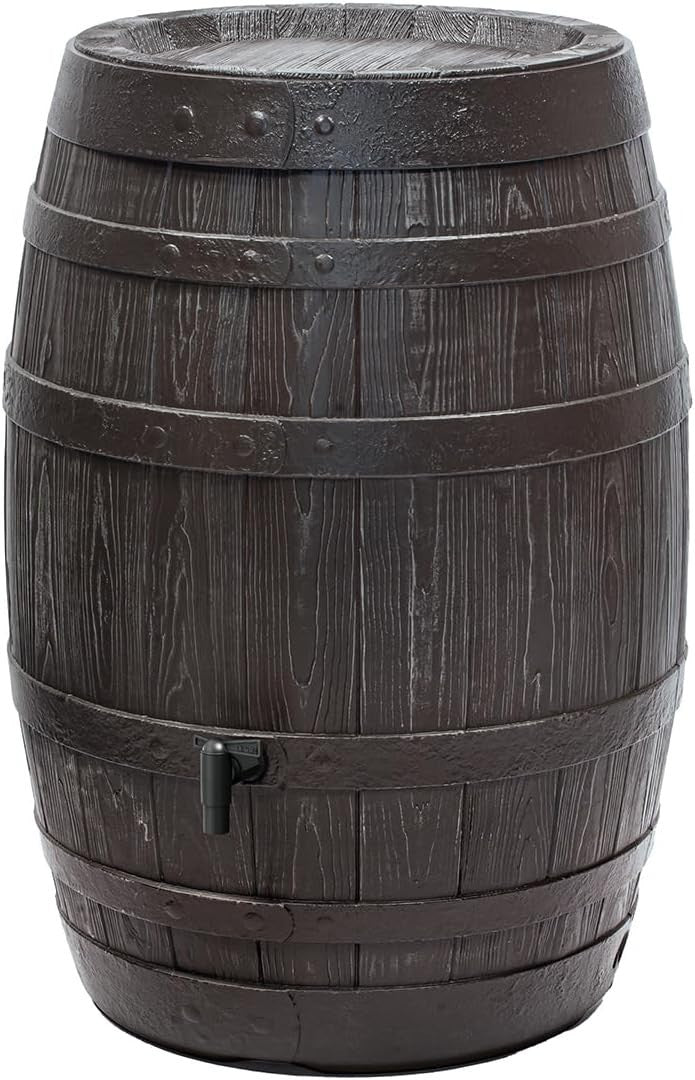 250L Brown Bavarian Beer Keg Garden Water Butt With Tap & Connector Kit