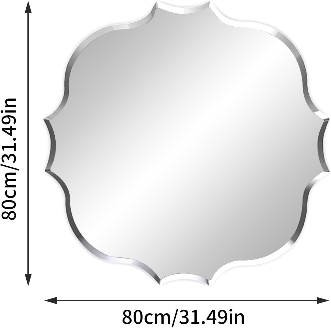 Irregular Wall Mirror 80x80cm Frameless Curved Glass for Bathroom Hallway