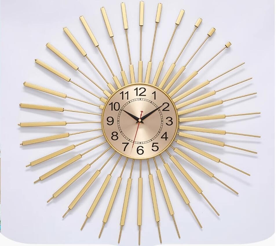 Gold Sunburst Wall Clock 60cm – Silent Modern Decorative Home Art Clock