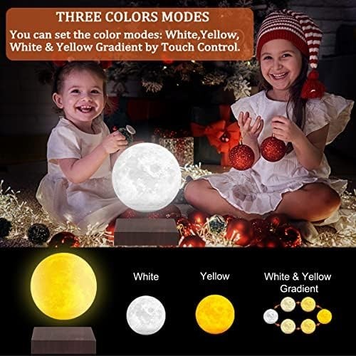 Lacquered Levitating Moon Lamp 3-Color Floating LED Light with Touch Control