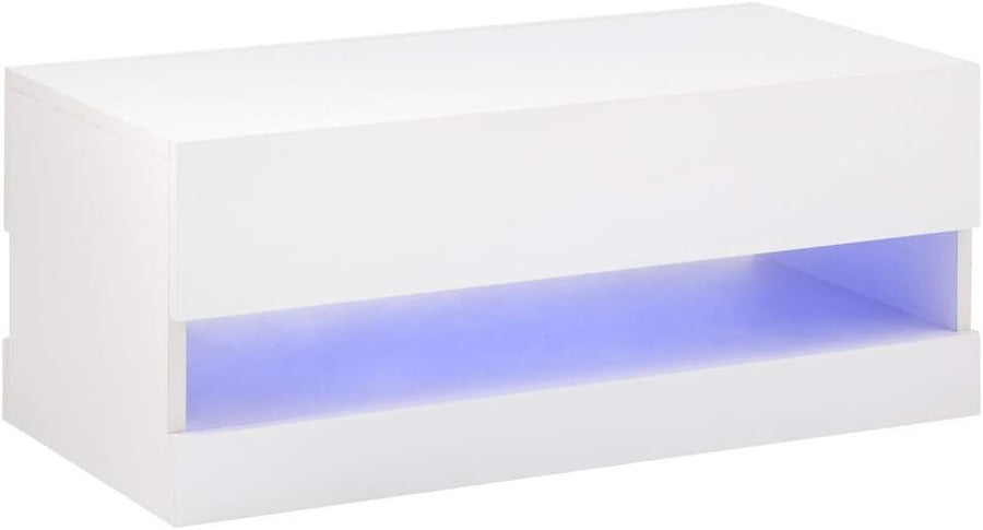 LED Coffee Table with Storage & High Gloss Finish – White Modern TV Unit