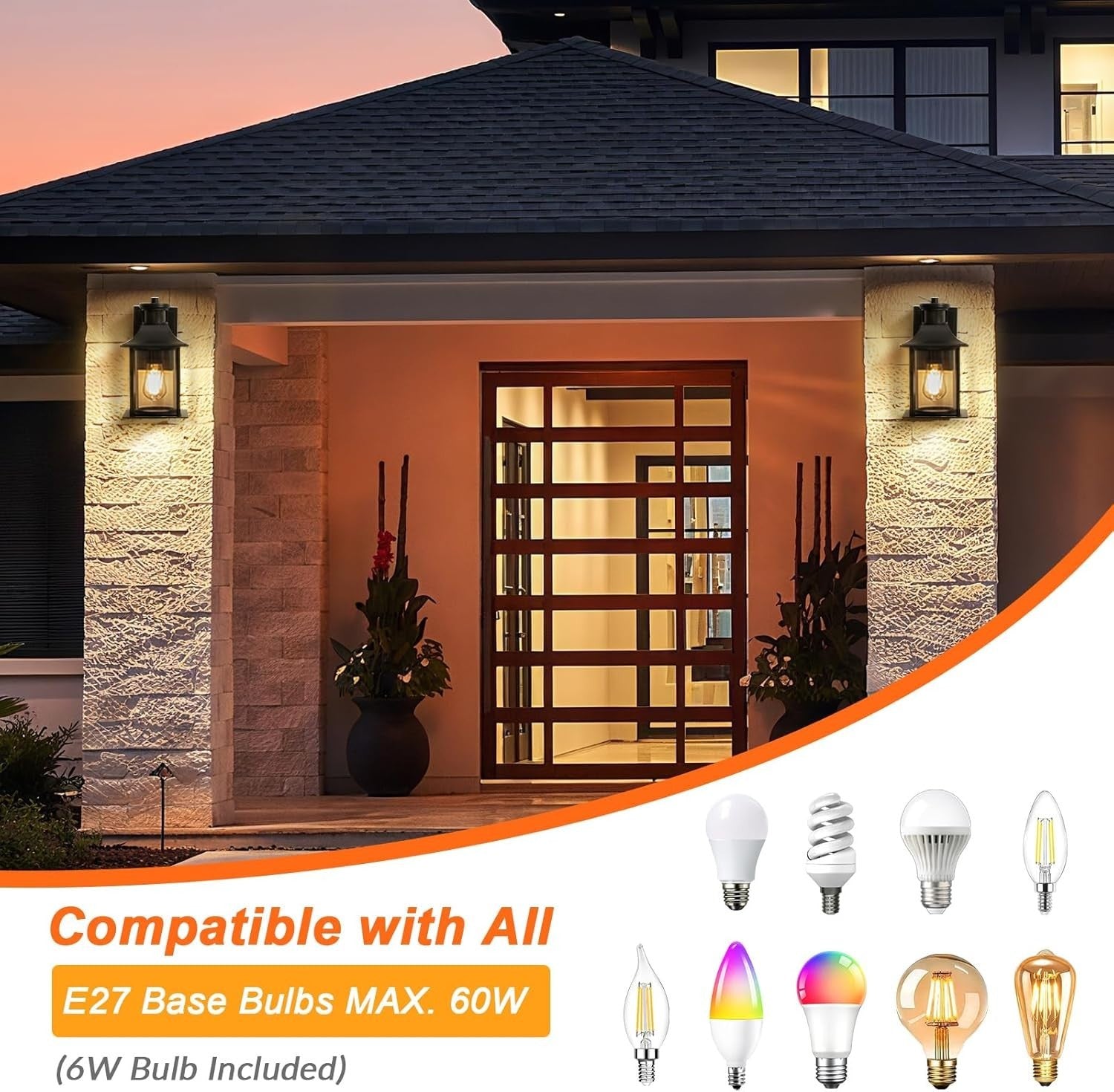 Outdoor Wall Light PIR Motion Sensor, Dusk to Dawn, Black Retro Lantern