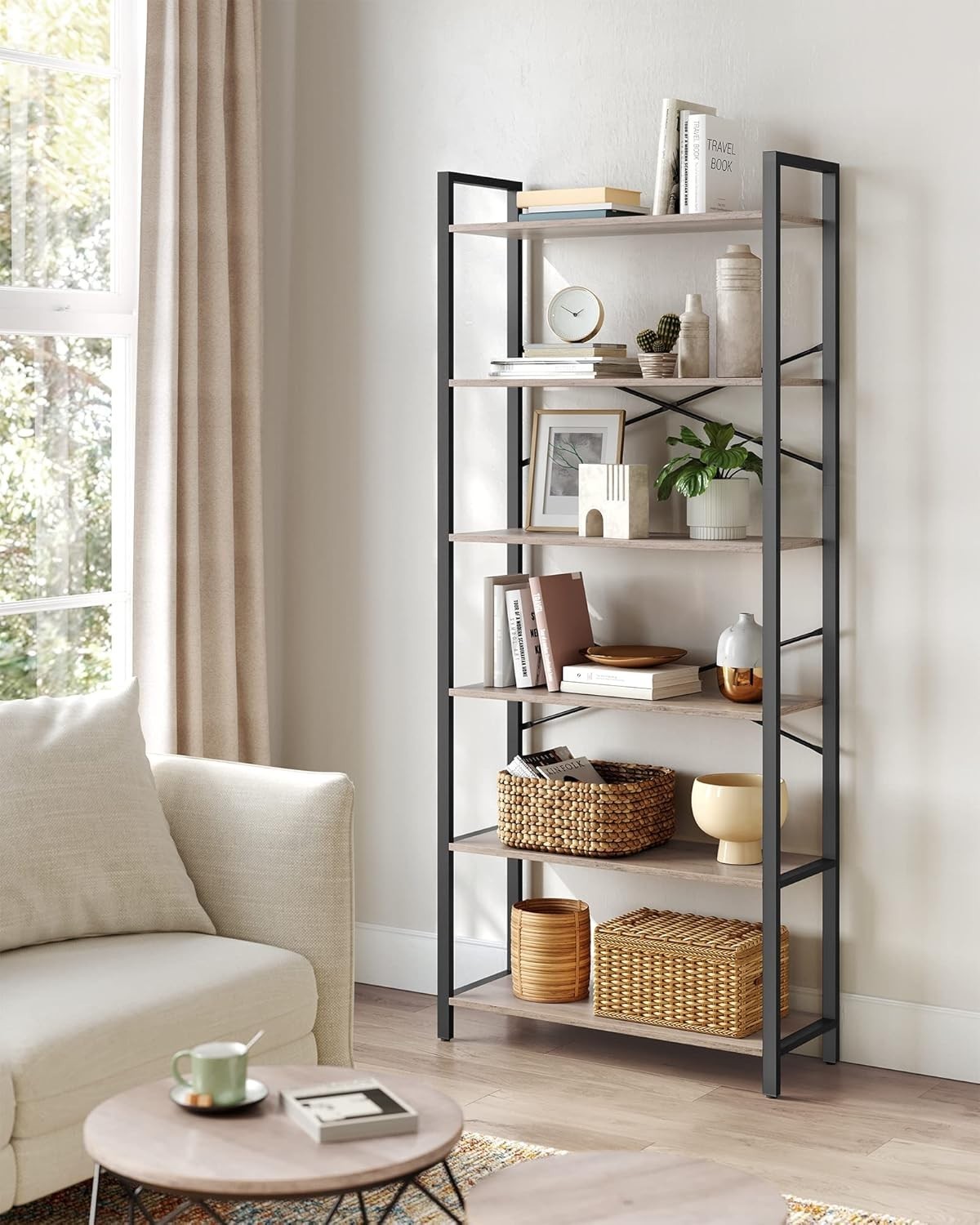 6-Tier Industrial Bookshelf 30x80x186 cm Heavy Duty Storage Unit