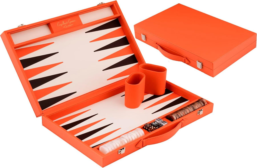 18” Luxury Backgammon Set Faux Leather Case Inlaid Board Travel Game