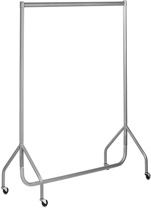 Heavy Duty Clothes Rail 4ft Steel Silver, 100kg Load, Free Standing with Wheels