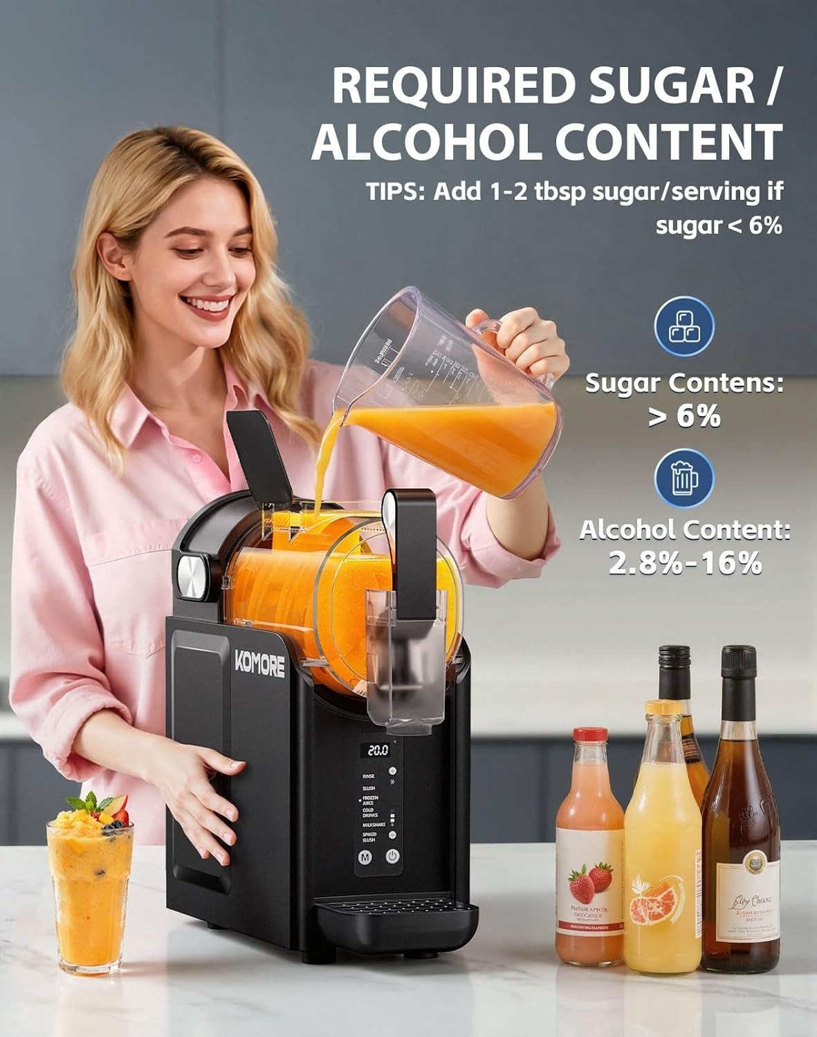 Frozen Slush Drink Maker 2L No Ice Self Cleaning 5 Presets Adjustable