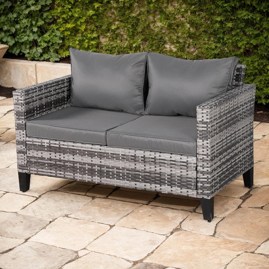 2 Seater Outdoor Rattan Sofa with Cushions Compact Garden Patio Loveseat