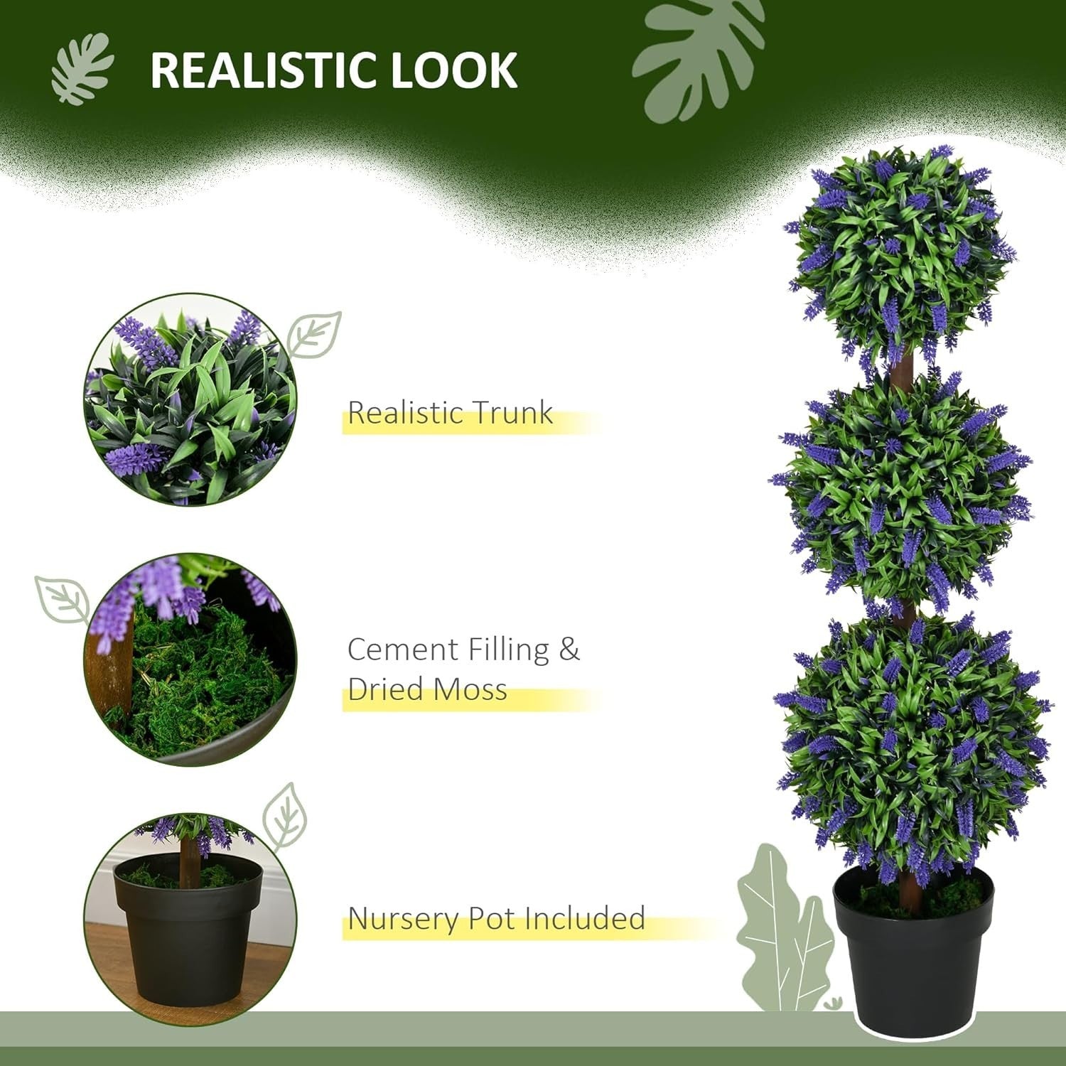 110cm Artificial Lavender Ball Trees Set of 2 Tall Faux Plants Home Decor