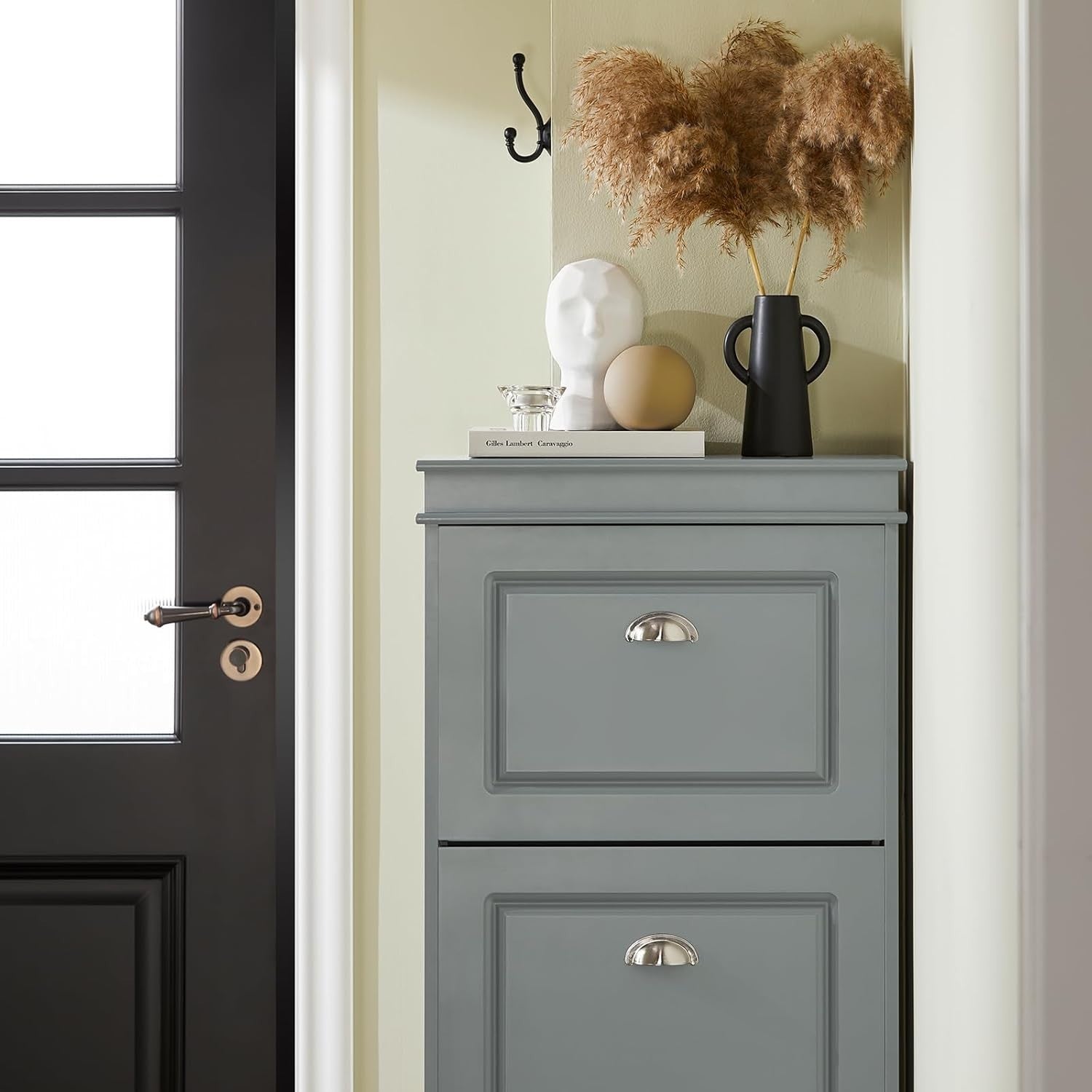 3 Flip-Drawer Slim Shoe Cabinet Storage Unit 53x24x117 cm Grey