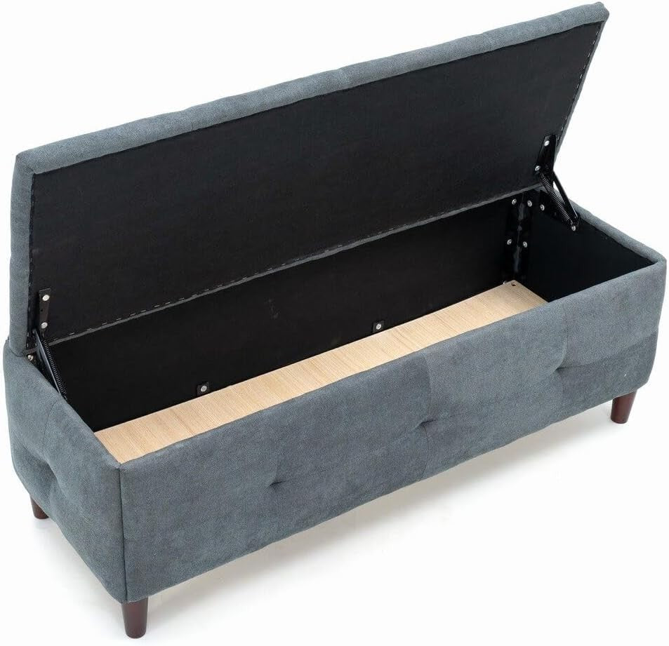 Grey Linen Storage Ottoman Bench with Seat & Lift-Up Lid 115x45x45