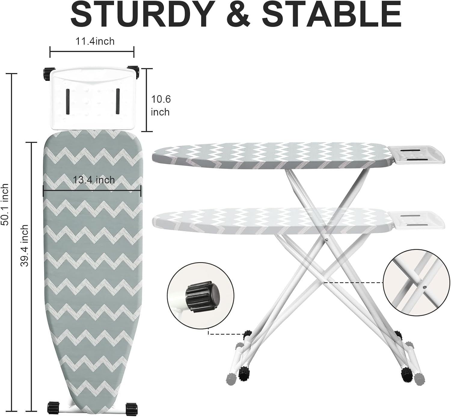 Adjustable Folding Ironing Board Blue Waves Compact Steel Frame with Iron Rest