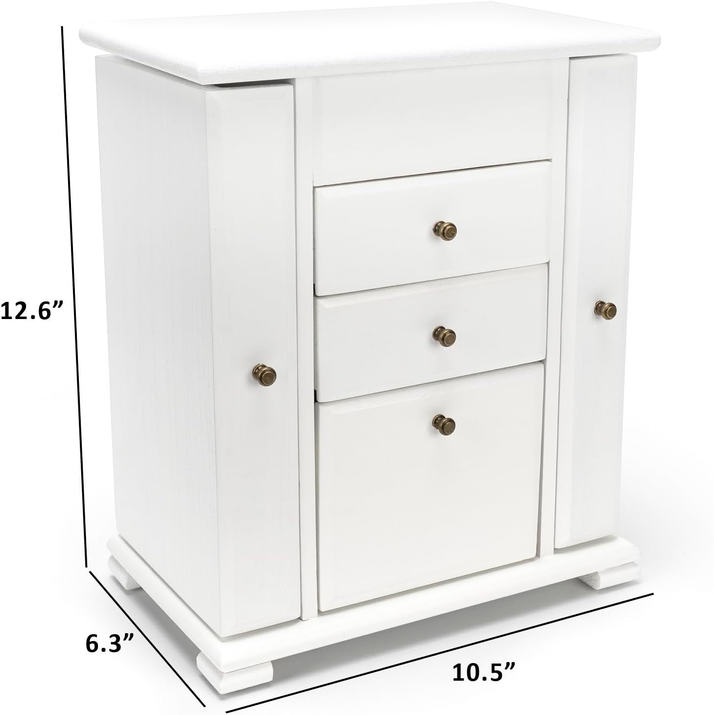 White Wooden Jewellery Box Large Organizer with Mirror 4 Layer Vintage