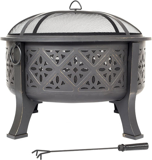 Large Deep Bowl Fire Pit with BBQ Grill | Outdoor Garden Heater | Steel Patio