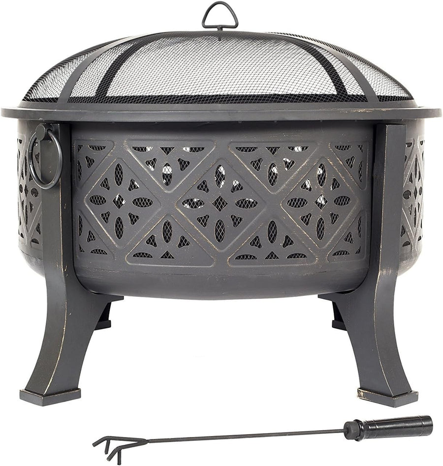 Large Deep Bowl Fire Pit with BBQ Grill | Outdoor Garden Heater | Steel Patio