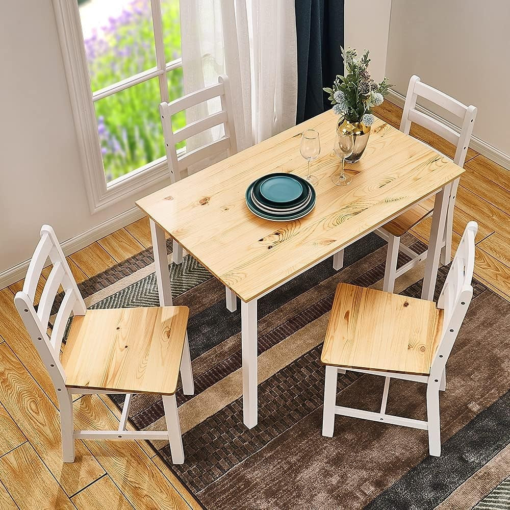 Solid Pine Dining Table & 4 Chairs Set | Durable Kitchen Furniture, Natural