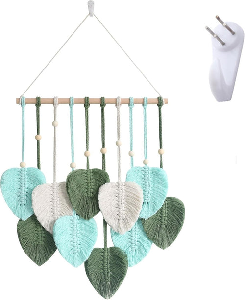 Blue Boho Macrame Leaf Wall Hanging 40x80cm Cotton Tapestry