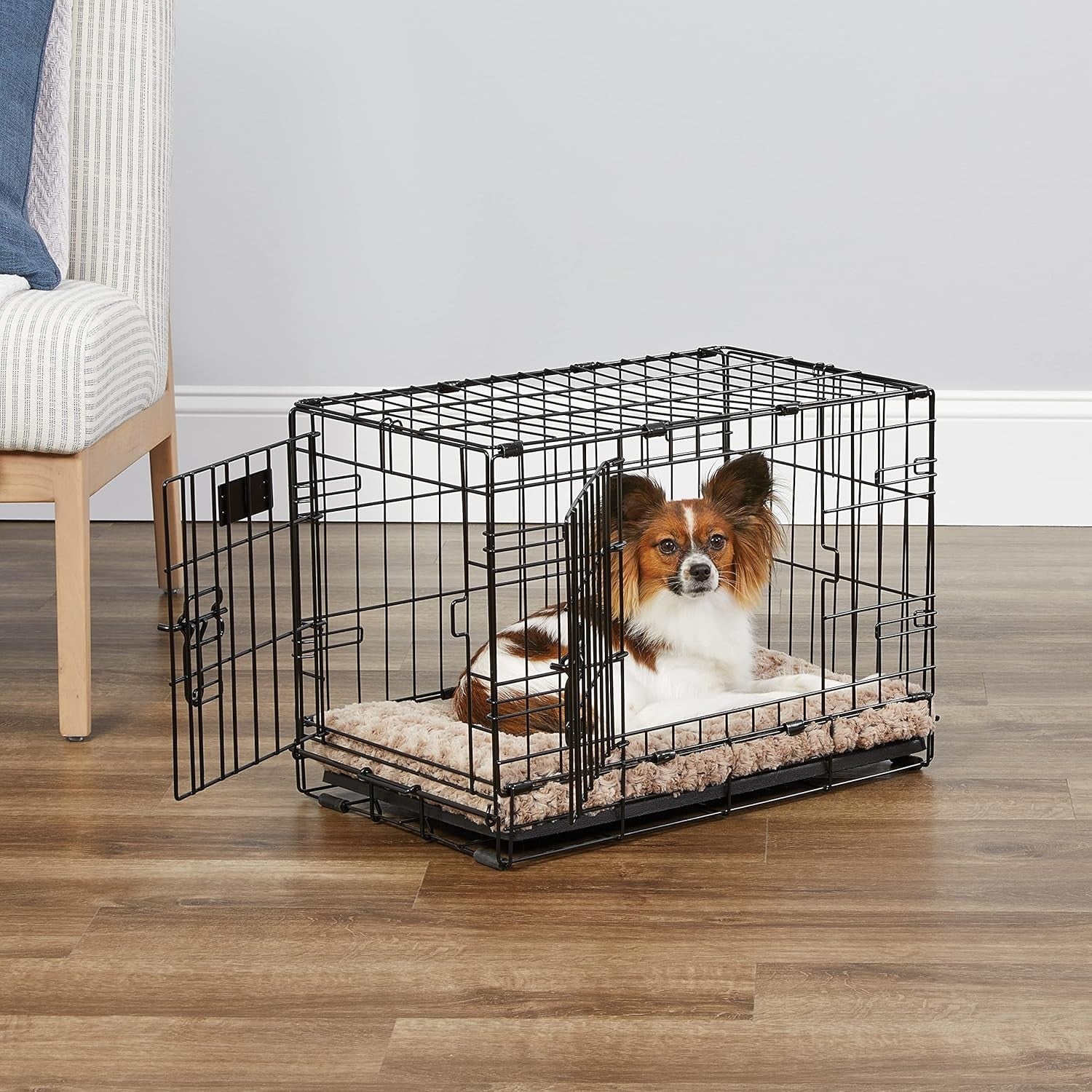 Secure Double Door Dog Crate 22” w/ Divider, Leak-Proof Pan & Feet